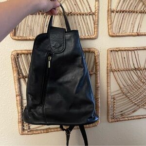 Vera Pelle Leather Backpack  Purse Sling Bag Italy Split Strap Black Travel B41